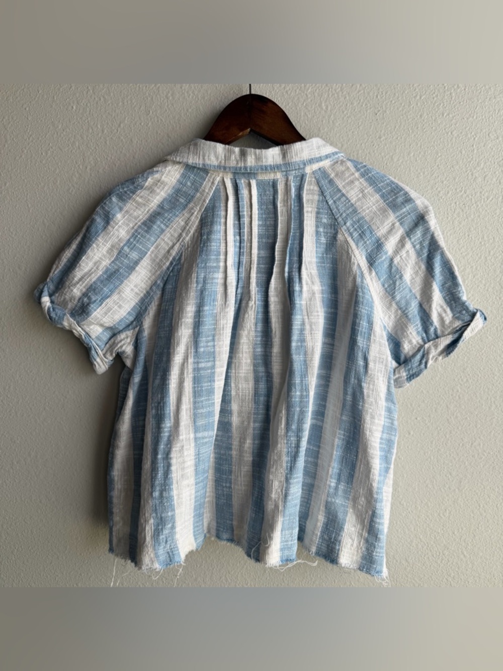 We The Free Away At Sea Crop Boxy Linen Blend Medium Top Nautical Relaxed G - Picture 5 of 11